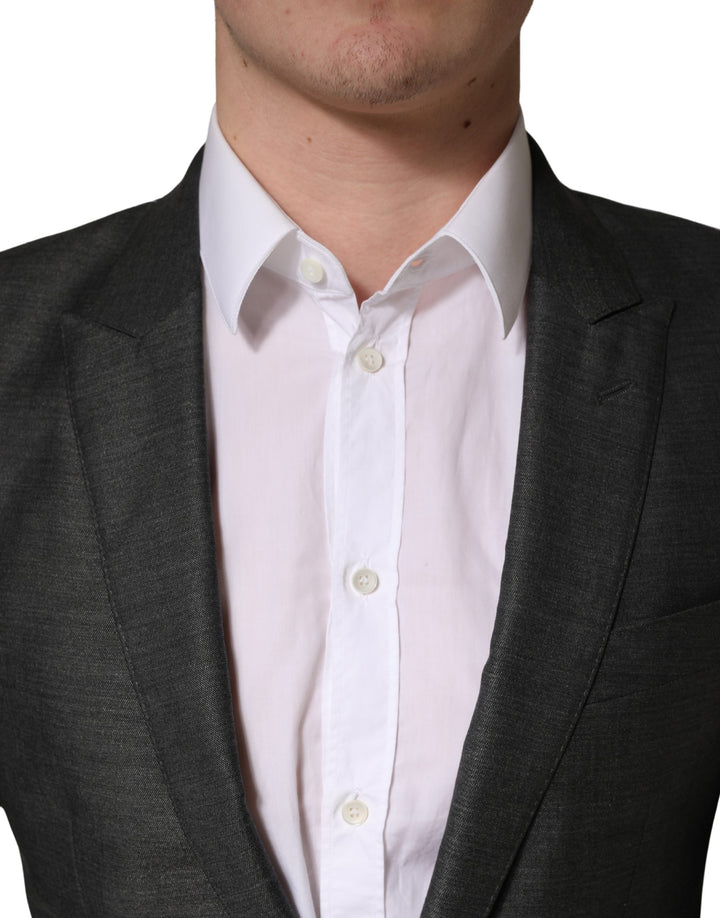 Dolce & Gabbana Dark Gray Wool Slim Fit Coat Jacket Blazer