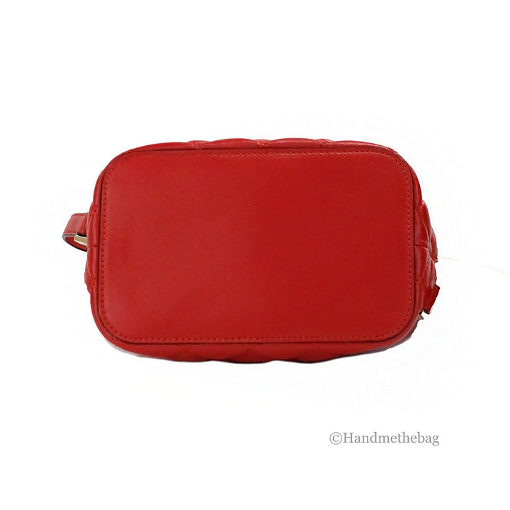 Versace Red Quilted Leather Drawstring Shoulder Bag Bucket Crossbody Handbag