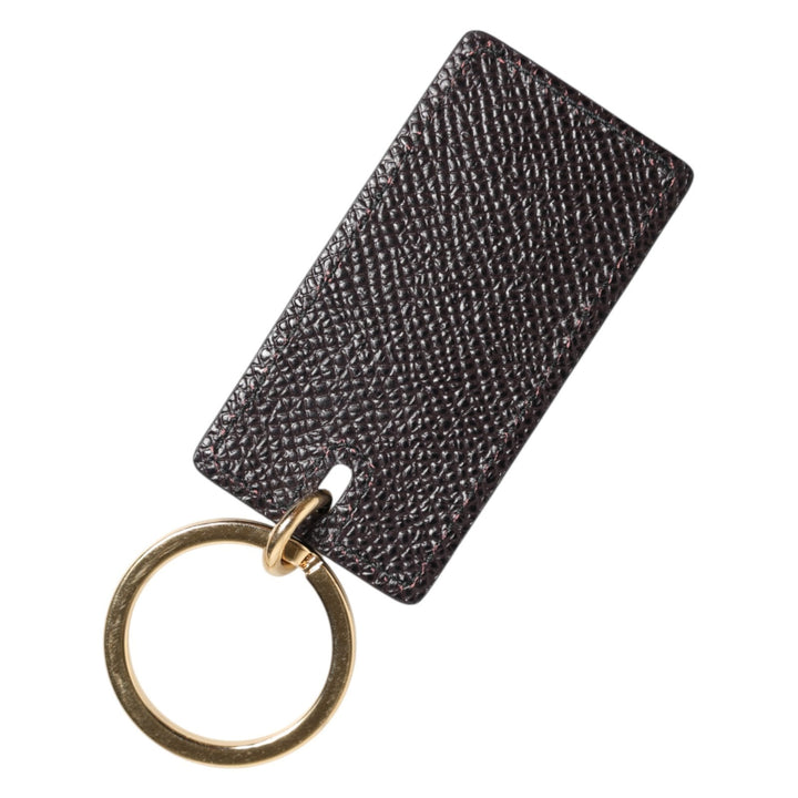Dolce & Gabbana Black Calf Leather Logo Metal Ring Men Keychain Keyring