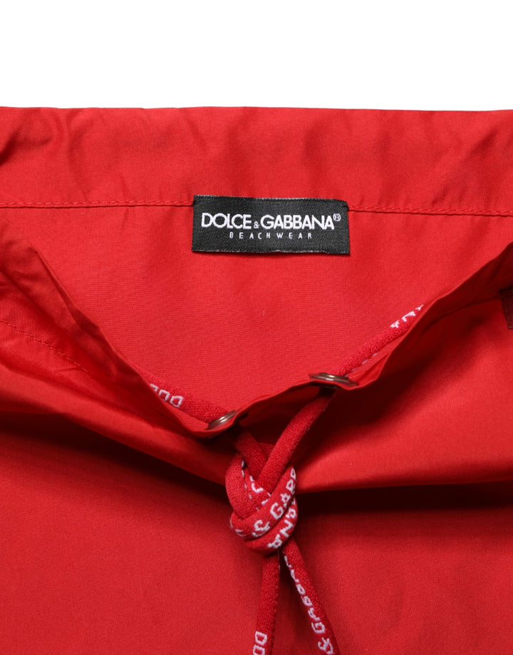 Dolce & Gabbana Red Polyester Men Drawstring Shorts Swimwear