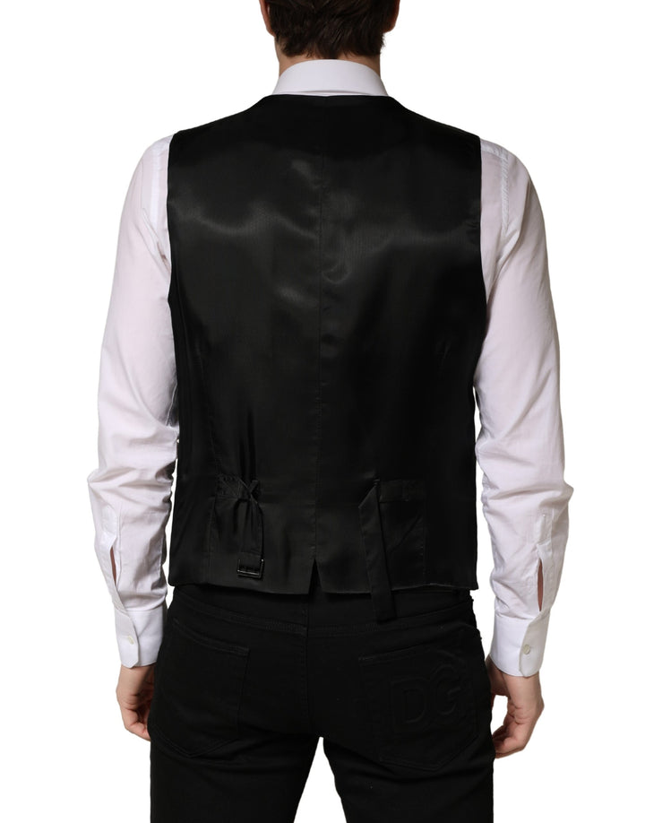 Dolce & Gabbana Black Wool Single Breasted Men Waistcoat Vest