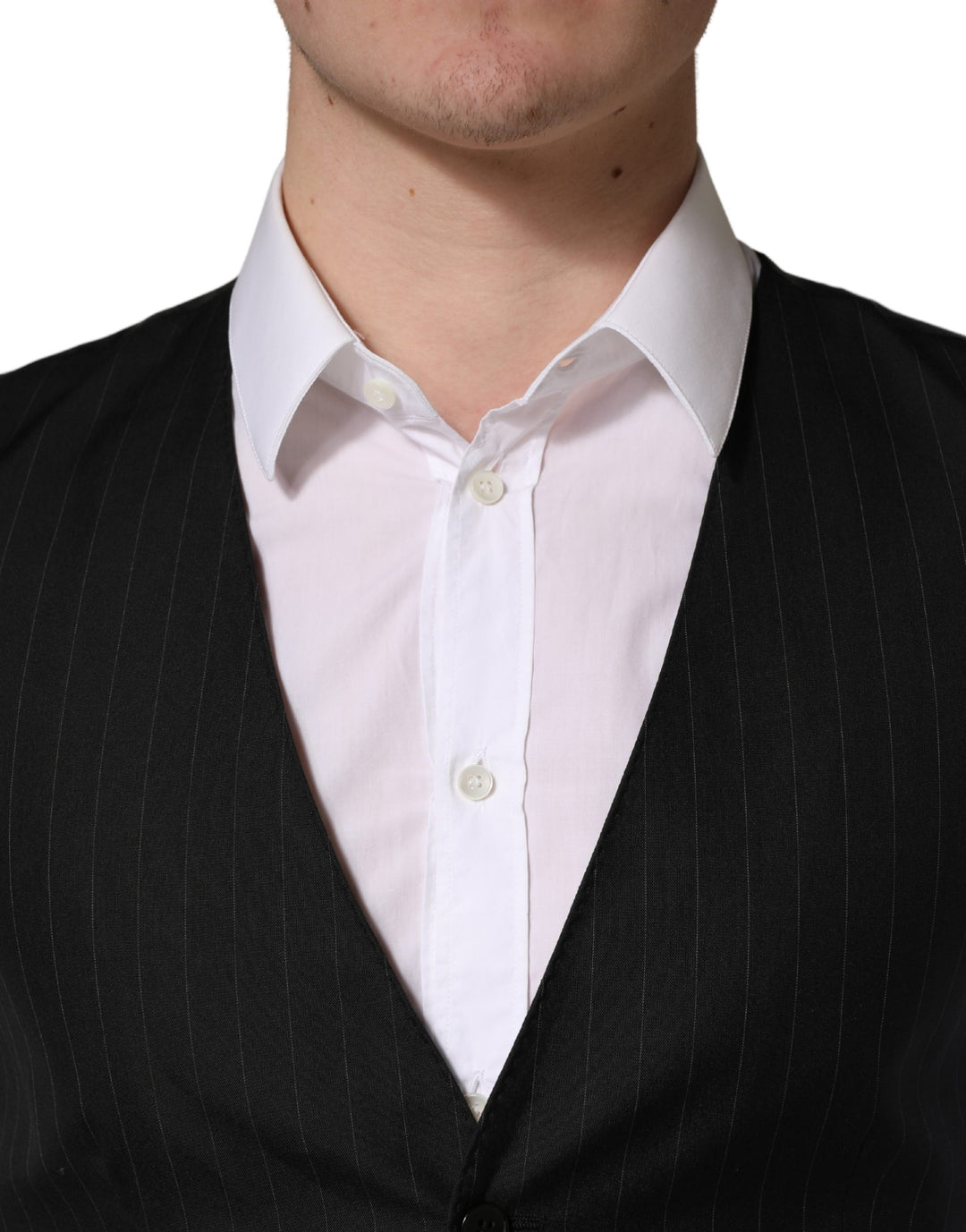 Dolce & Gabbana Black Stripe Single Breasted Waistcoat Vest