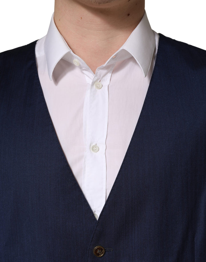 Dolce & Gabbana Navy Blue Wool Dress Formal Waistcoat Vest