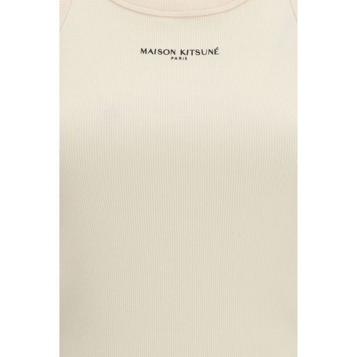 Maison Kitsuné Beige Cotton Sleeveles T-Shirt