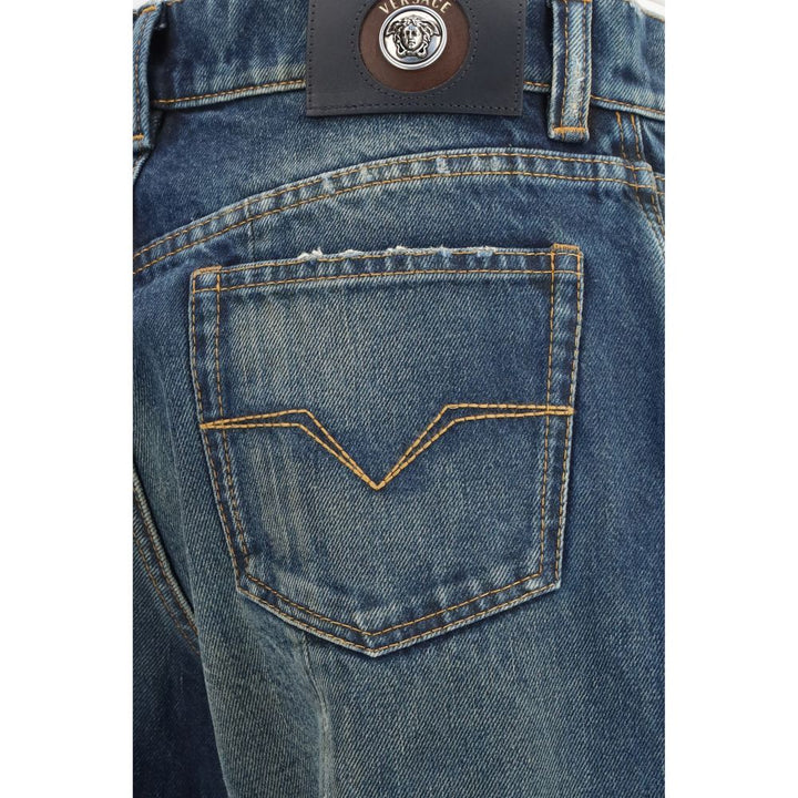 Versace Blue Cotton Straight-Leg Jeans