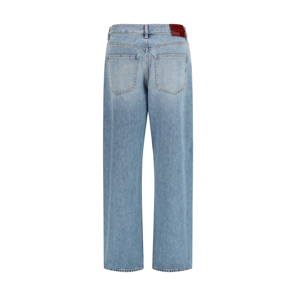 Gucci Blue Cotton Straight-Leg Jeans