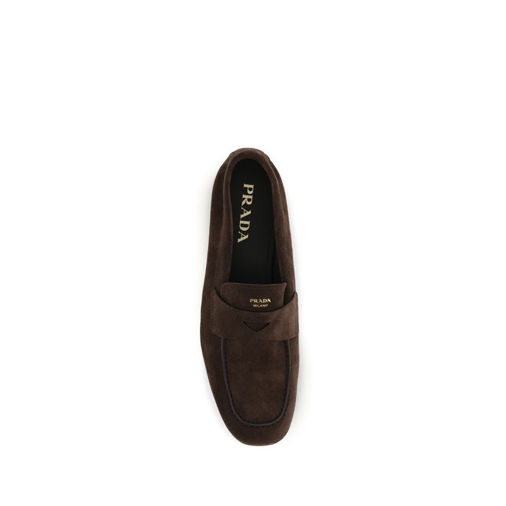 Prada Brown Calf Leather Bos Taurus Slip-On Loafers