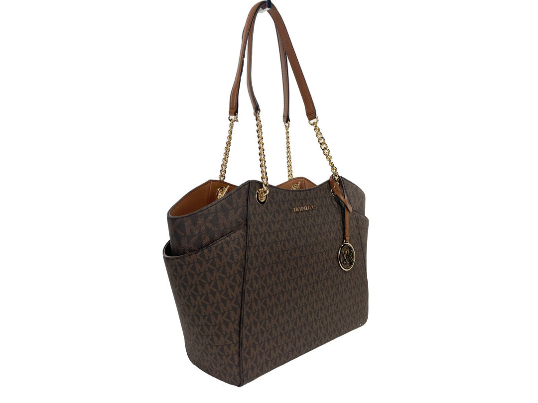 Michael Kors Jet Set Chain Brown MK Signature Large Shoulder Tote Bag