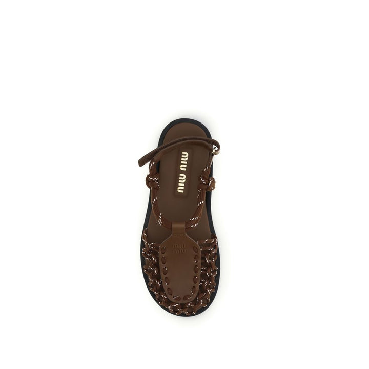Miu Miu Brown Calf Leather Bos Taurus Sandals
