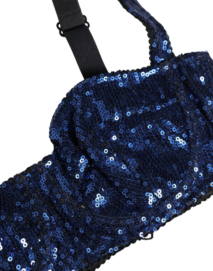 Dolce & Gabbana Blue Sequined Nyon Balconnet Bra Underwear