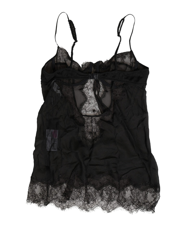 Dolce & Gabbana Black Silk Lace Lingerie Chemise Top Underwear