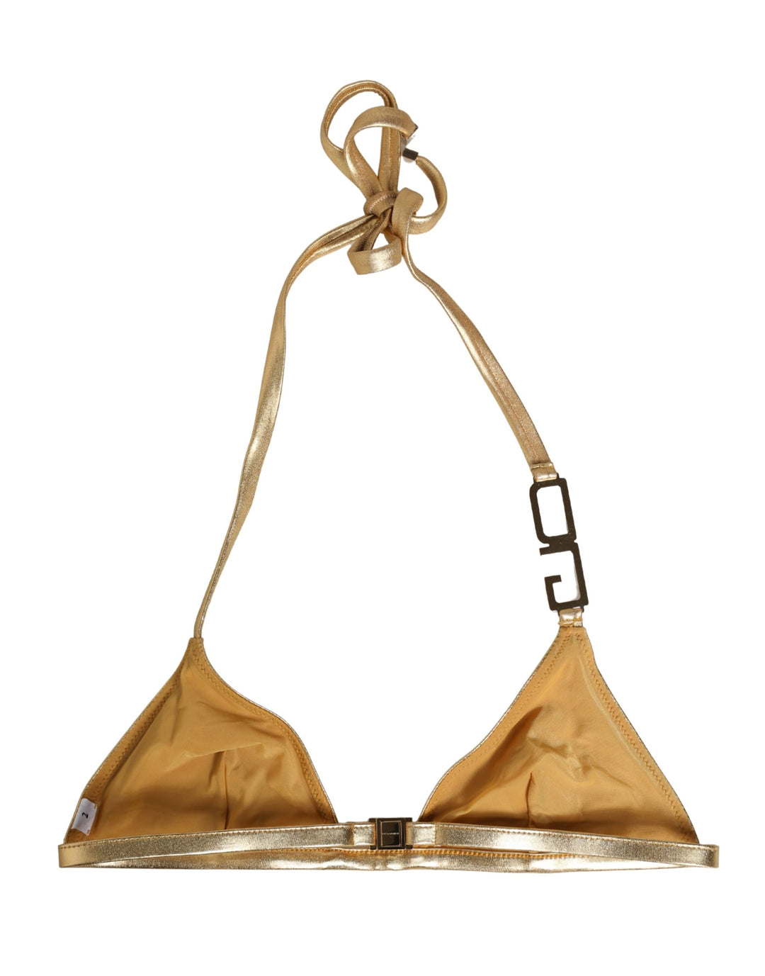 Dolce & Gabbana Gold-Tone Triangle Bikini Top DG Logo Swimwear