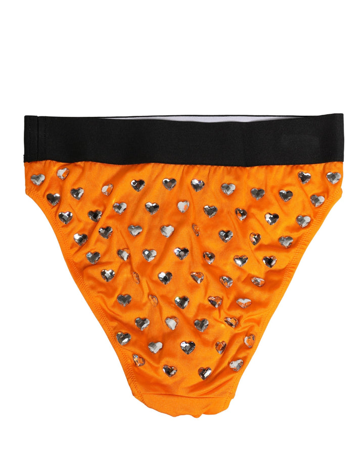 Dolce & Gabbana Orange Crystal High Waist Brief Panty Underwear