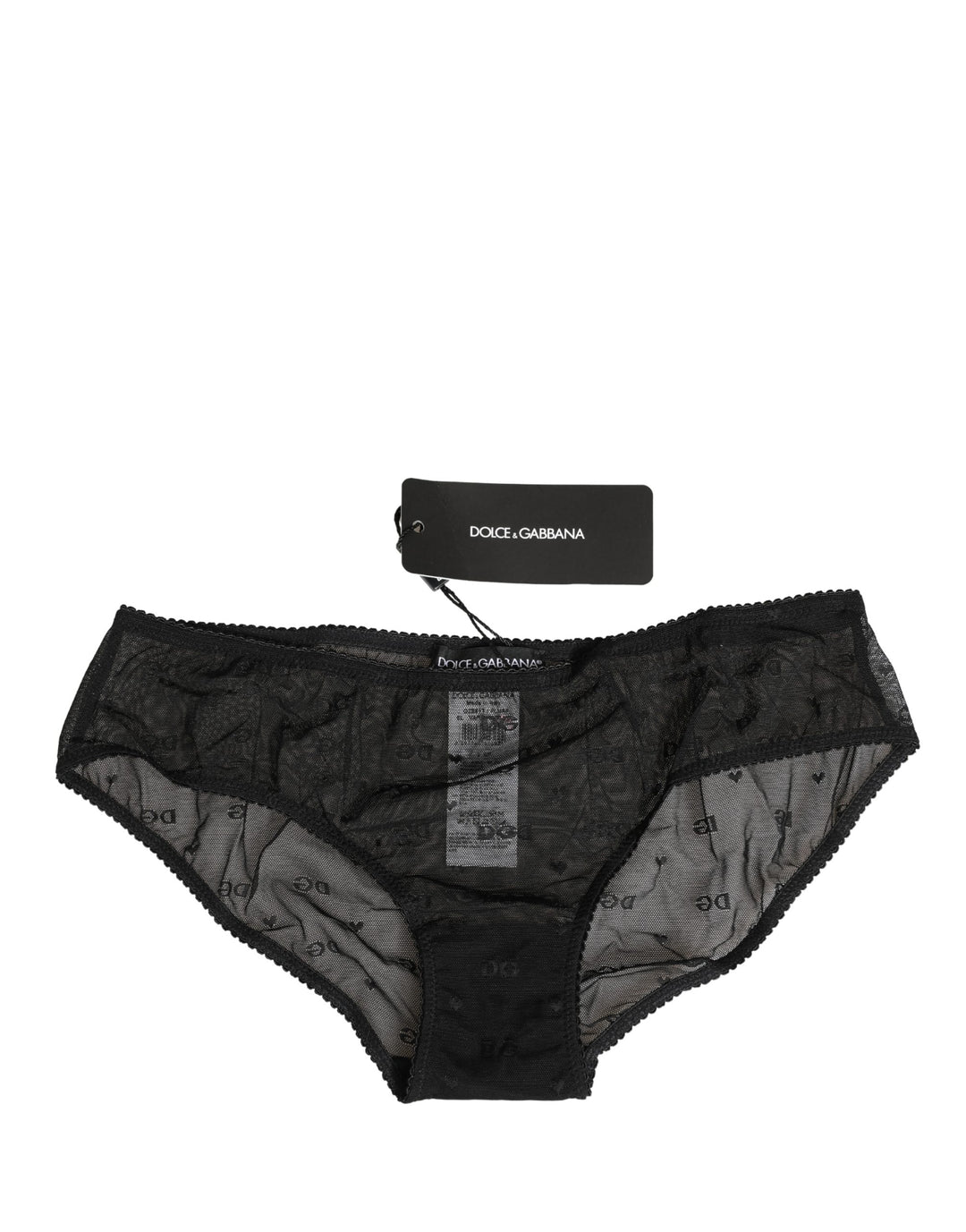 Dolce & Gabbana Black Sheer Mesh Lace Logo Brief Panty Underwear