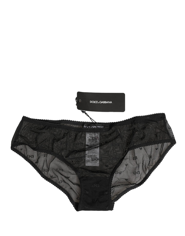 Dolce & Gabbana Black Sheer Mesh Lace Logo Brief Panty Underwear