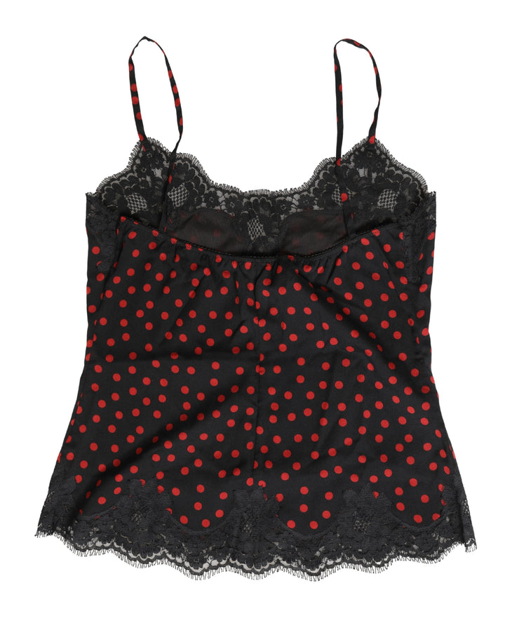 Dolce & Gabbana Black Polka dot Silk Tank Camisole Top Sleepwear
