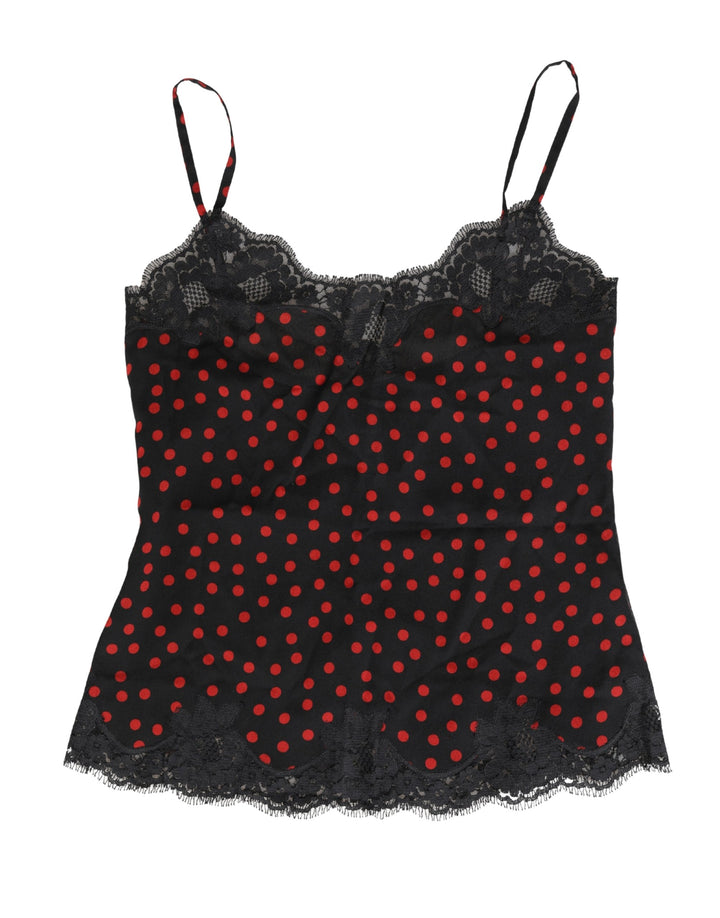 Dolce & Gabbana Black Polka dot Silk Tank Camisole Top Sleepwear