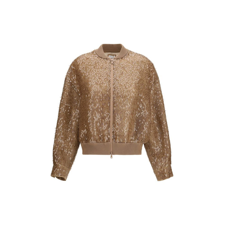 Brunello Cucinelli Brown Silk Bomber