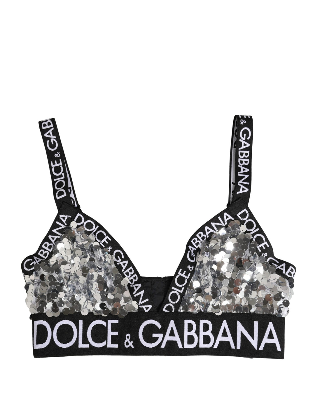 Dolce & Gabbana Silver Sequined Triangle Soft Cup Bra Underwear