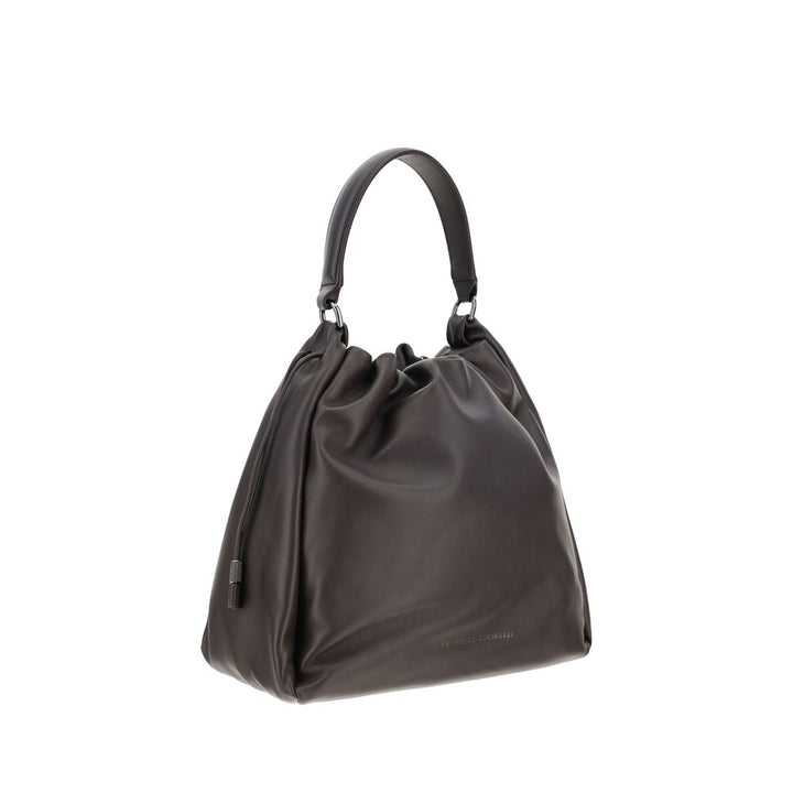 Brunello Cucinelli Brown Calf Leather Bos Taurus Shoulder Bag