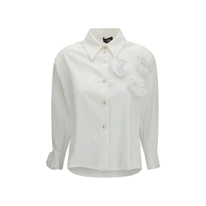 Ella White Cotton Pattern Shirt
