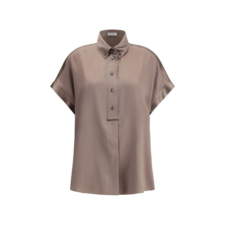 Brunello Cucinelli Brown Silk Shortsleeve Shirt