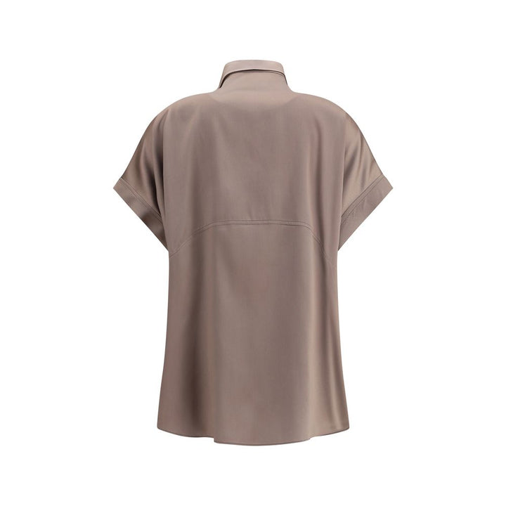 Brunello Cucinelli Brown Silk Shortsleeve Shirt