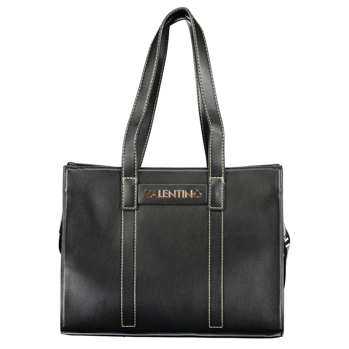 Mario Valentino Black Polyurethane Women's Bag with Shoulder Straps and Pockets