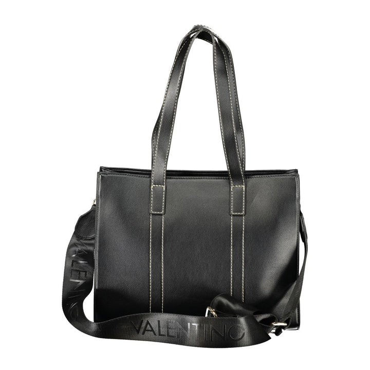 Mario Valentino Black Polyurethane Women's Bag with Shoulder Straps and Pockets