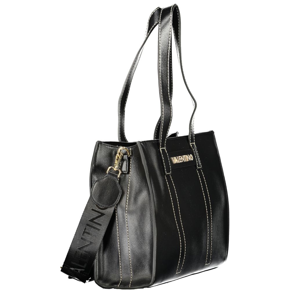 Mario Valentino Black Polyurethane Women's Bag with Shoulder Straps and Pockets