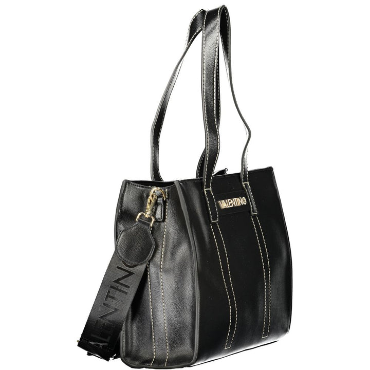 Mario Valentino Black Polyurethane Women's Bag with Shoulder Straps and Pockets