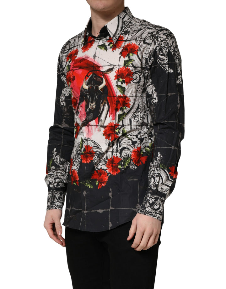 Dolce & Gabbana Multicolor Floral Bull Collared Men Dress Shirt