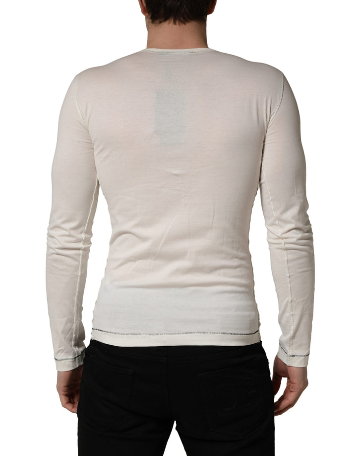 Dolce & Gabbana White Long Sleeves Henley Pullover Sweater