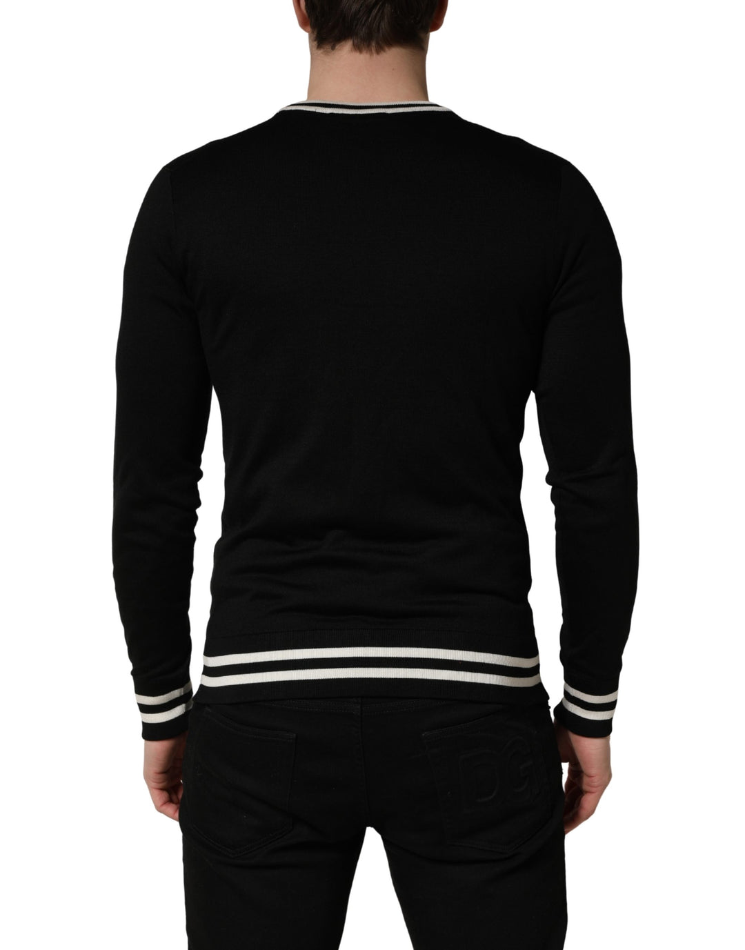 Dolce & Gabbana Black King Of Hearts Men Crew Neck Pullover Sweater