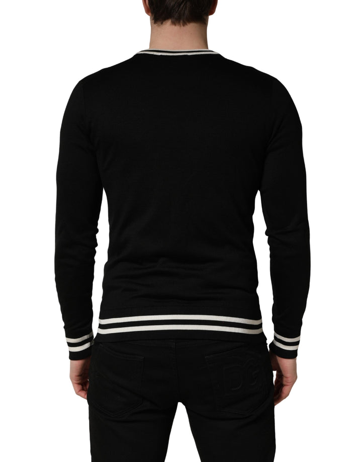 Dolce & Gabbana Black King Of Hearts Men Crew Neck Pullover Sweater