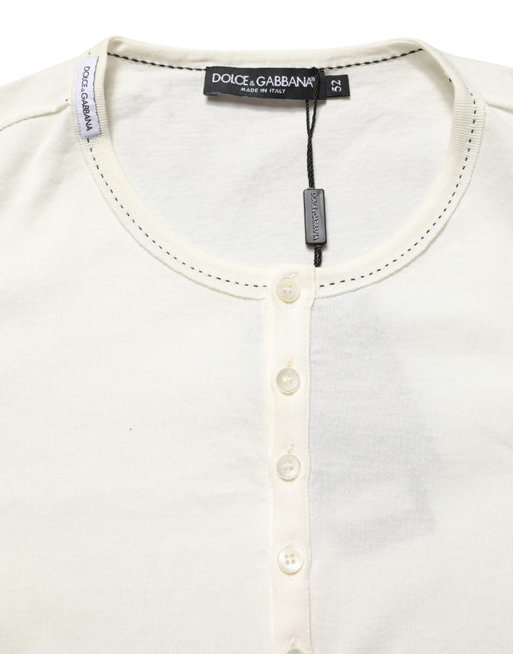 Dolce & Gabbana White Long Sleeves Henley Pullover Sweater