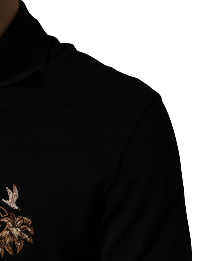 Dolce & Gabbana Black DG Logo Palm Leaves Embroidery Polo T-shirt