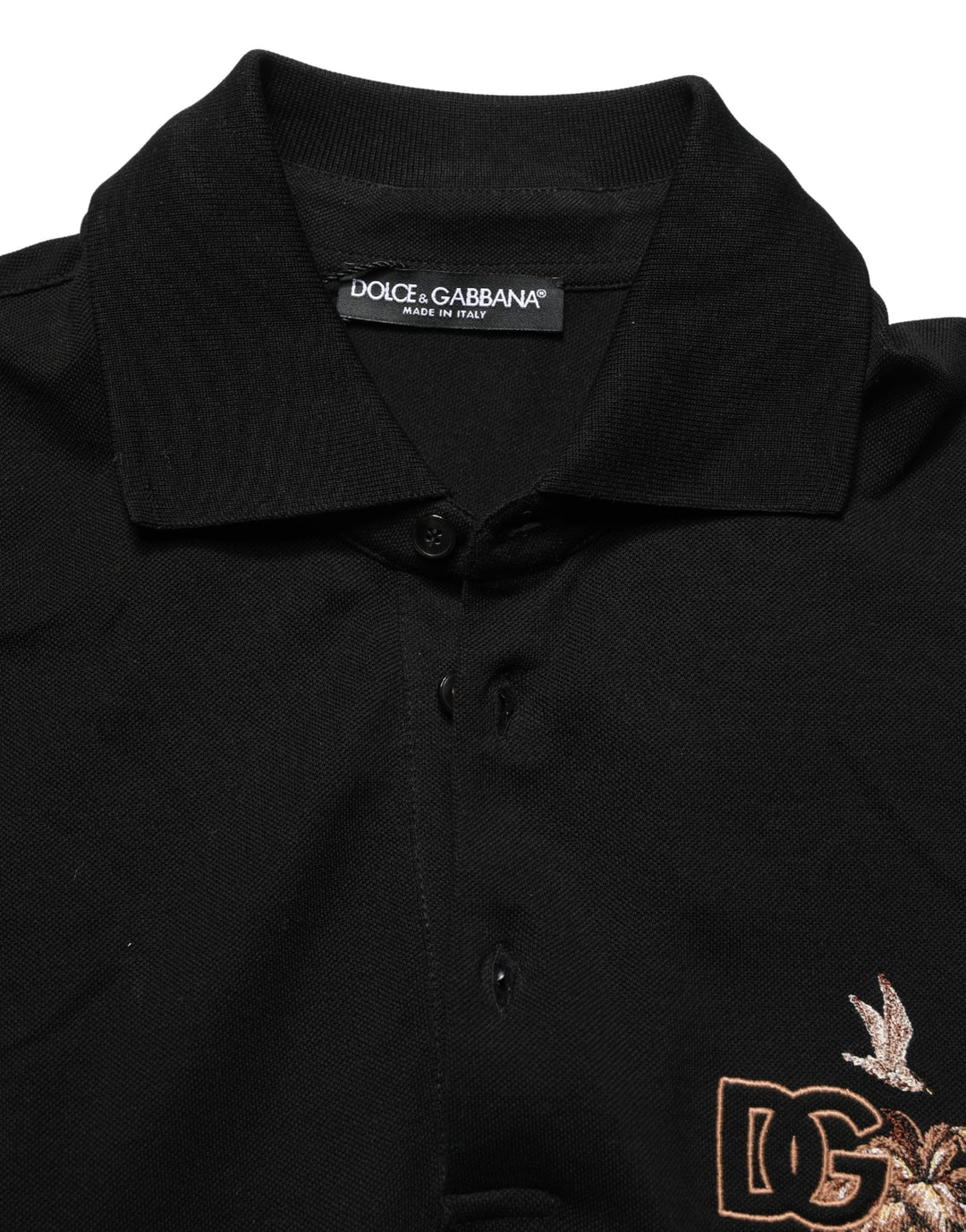 Dolce & Gabbana Black DG Logo Palm Leaves Embroidery Polo T-shirt