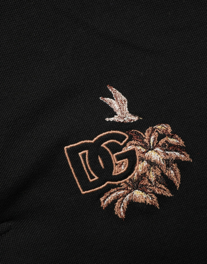 Dolce & Gabbana Black DG Logo Palm Leaves Embroidery Polo T-shirt