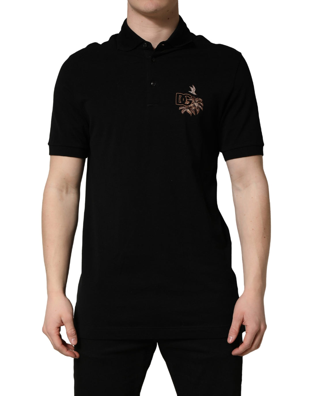 Dolce & Gabbana Black DG Logo Palm Leaves Embroidery Polo T-shirt
