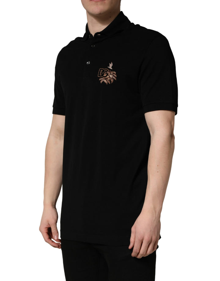 Dolce & Gabbana Black DG Logo Palm Leaves Embroidery Polo T-shirt