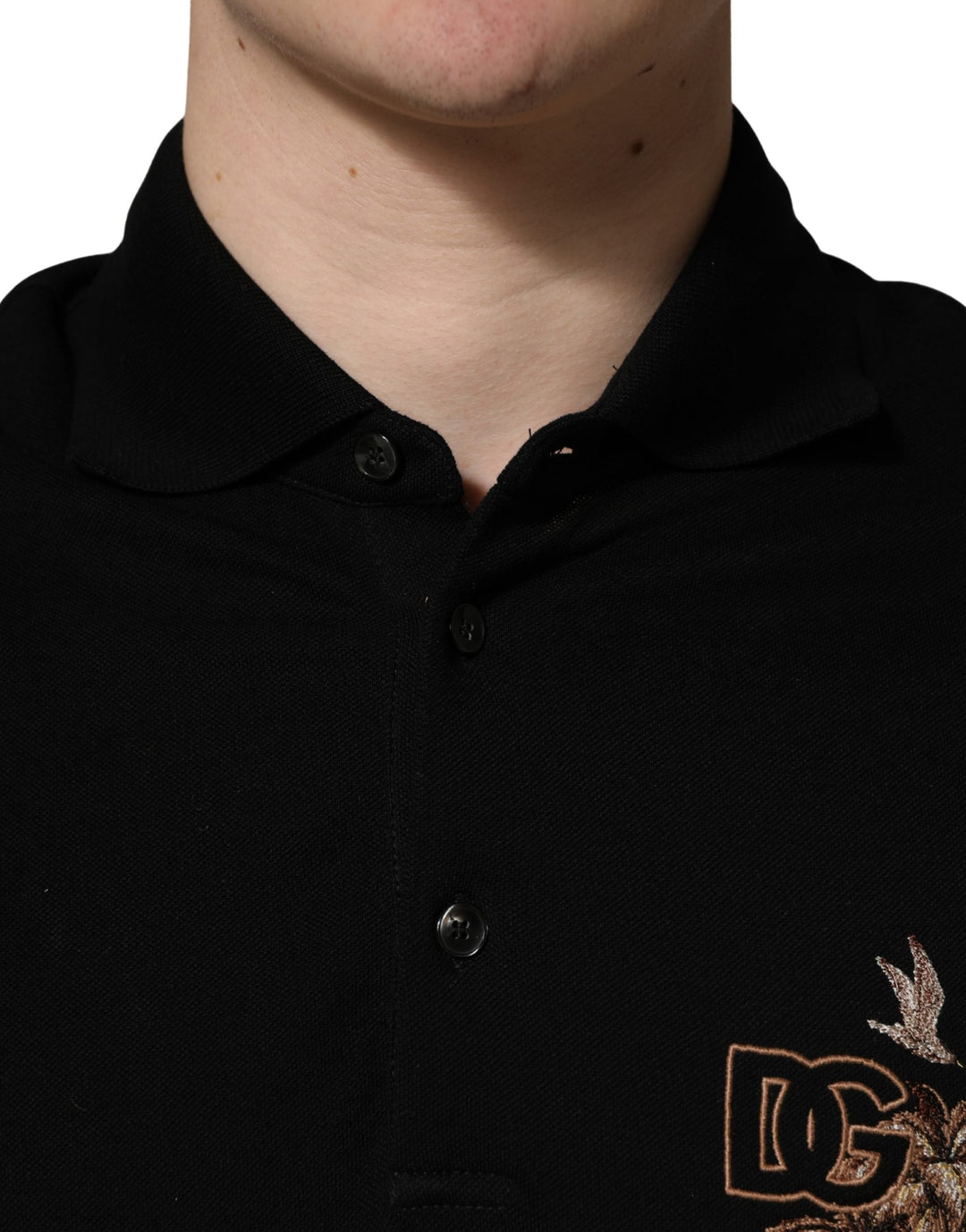 Dolce & Gabbana Black DG Logo Palm Leaves Embroidery Polo T-shirt