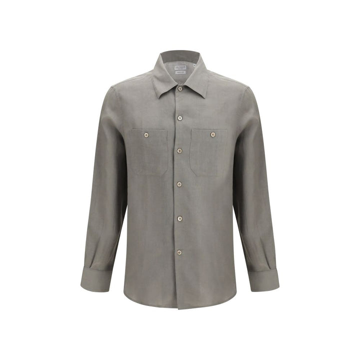 Brunello Cucinelli Bicolor Linen Dress Shirt