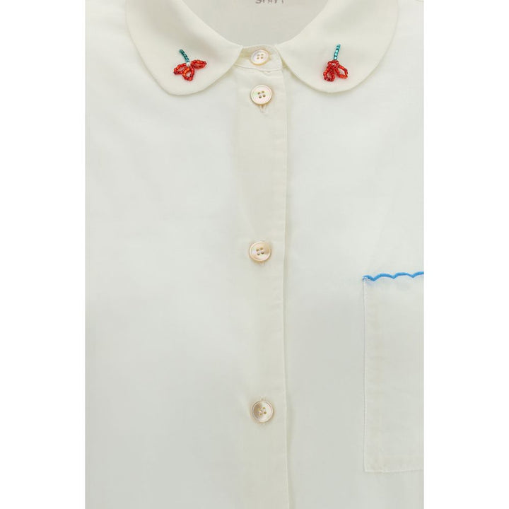Forte_Forte White Silk Pattern Shirt