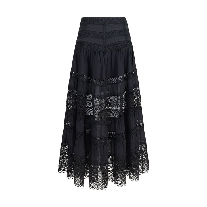 Charo Ruiz Black Cotton Long Skirt