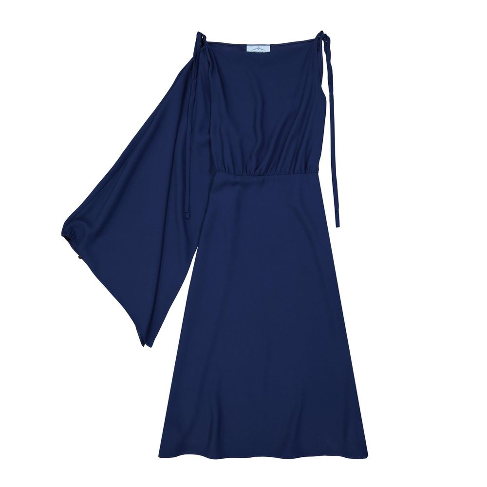 Prada Flared One Sleeve Midi Dress / 46 / Blue