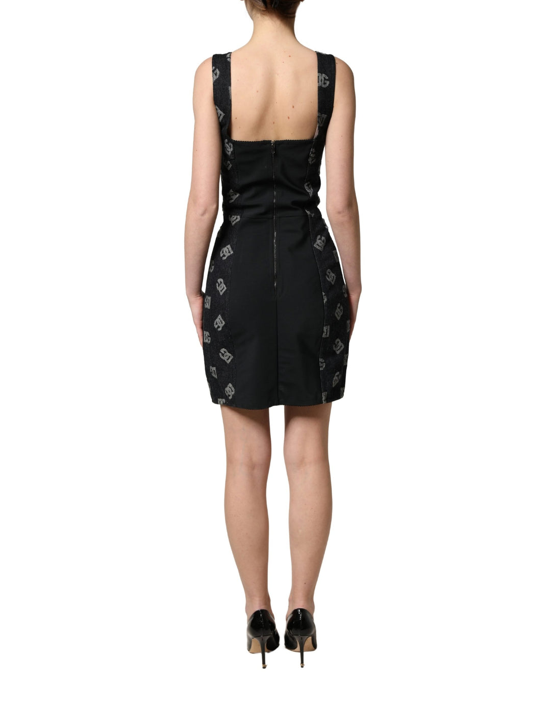 Dolce & Gabbana Black Cotton DG Logo Patterned Mini Dress