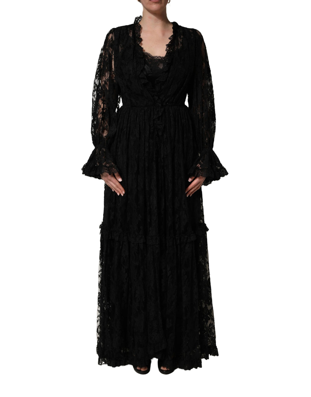 Dolce & Gabbana Black Lace A-line Long Evening Gown Dress – SEYMAYKA