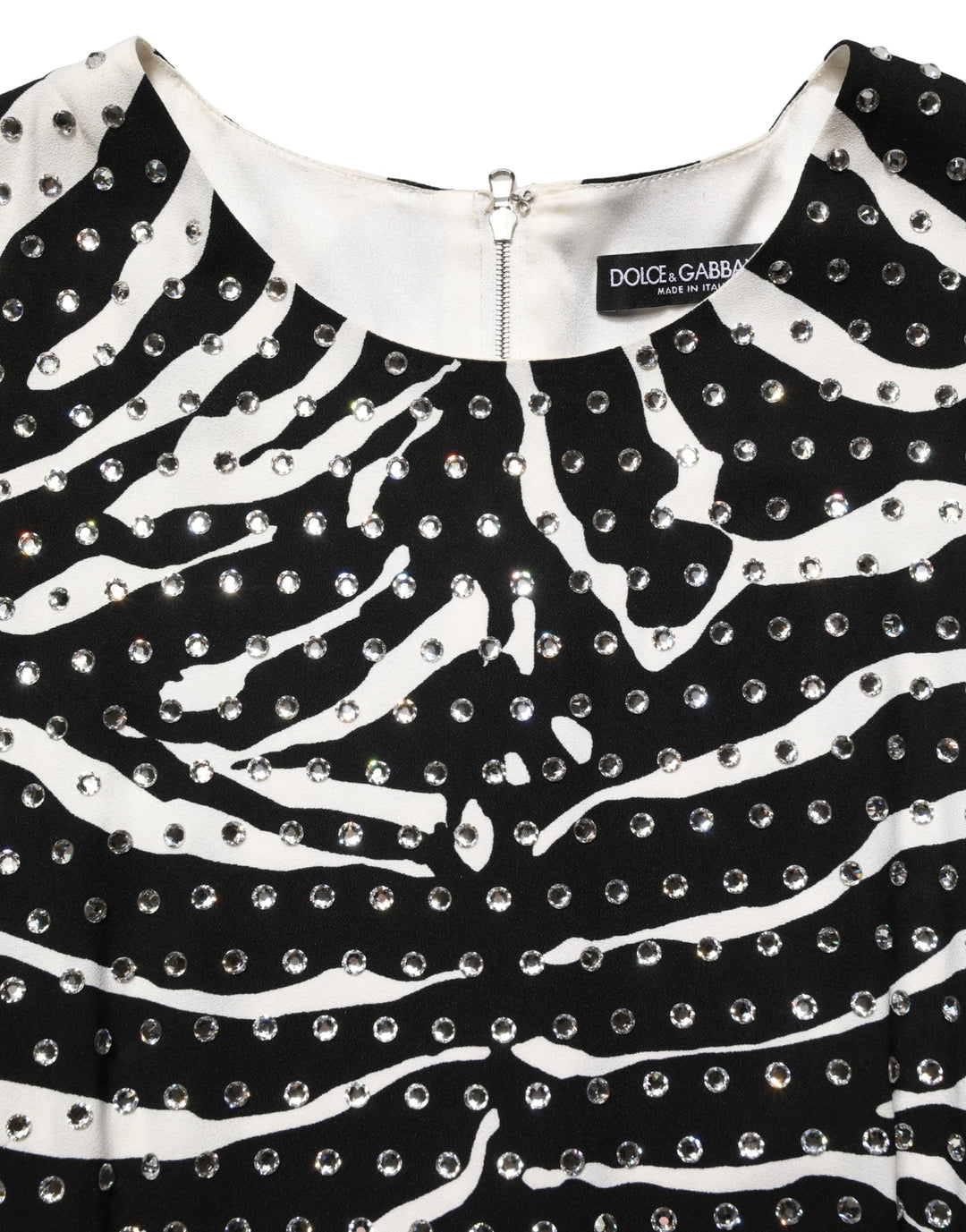 Dolce & Gabbana Black White Zebra Rhinestones Mini Dress