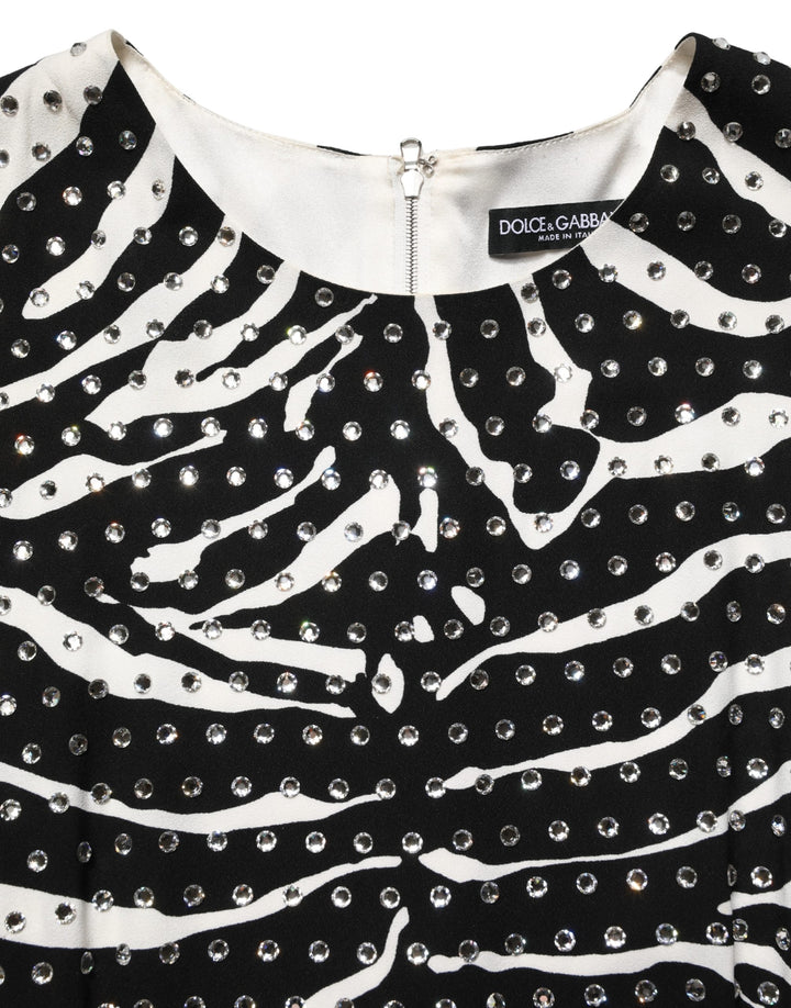 Dolce & Gabbana Black White Zebra Rhinestones Mini Dress